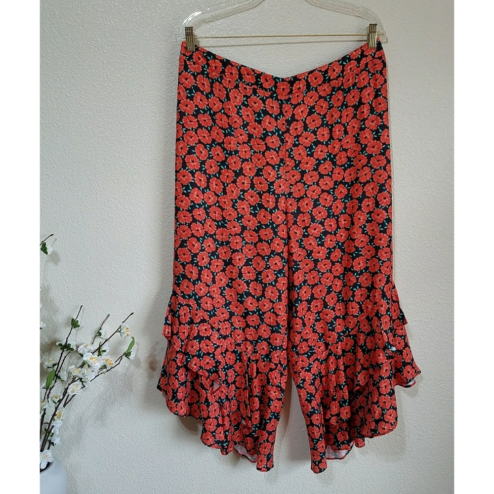 ETT:TWA Anthropologie Virginie Flared Poppy Print Pants - Picture 3 of 10